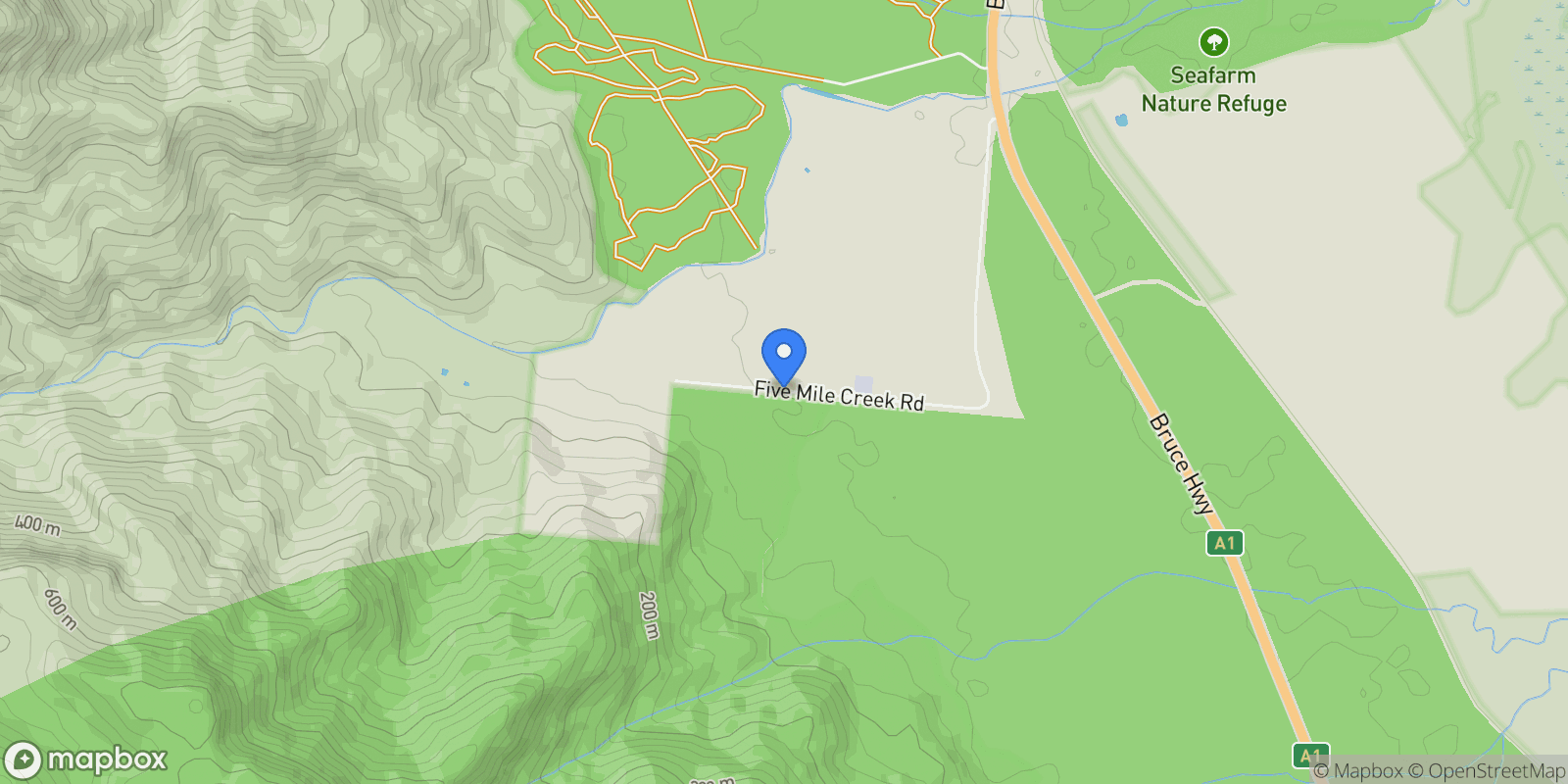 Map showing Cardwell, Five Mile Creek Road, Damper Creek, Queensland, Australia.