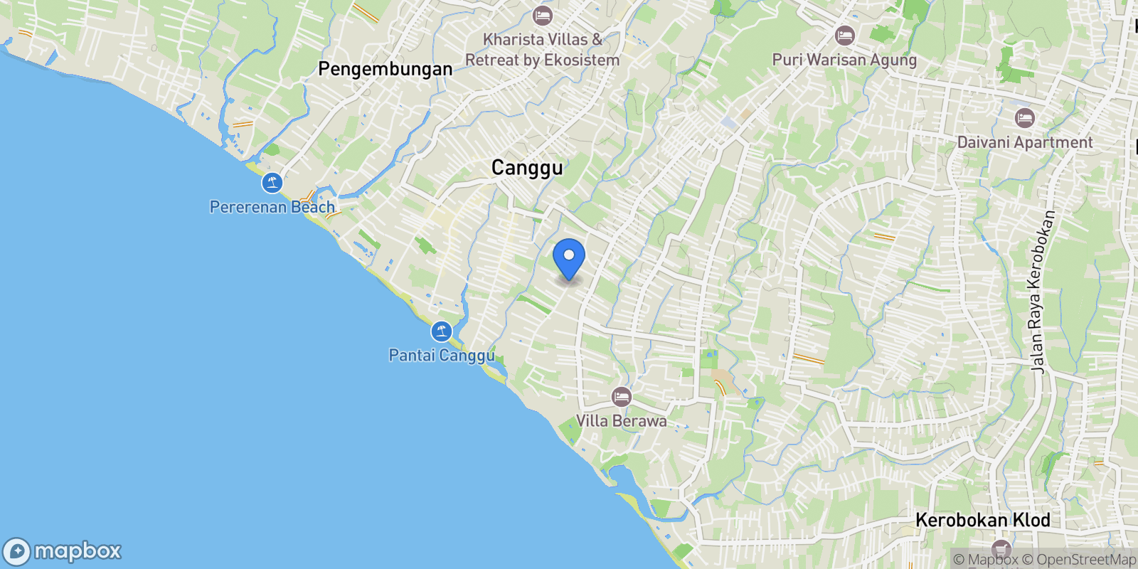 Map showing 84RQ+XM, Tibubeneng, Kuta Utara, Badung Regency, Bali 80361, Indonesia, Kuta Utara, Indonesia.
