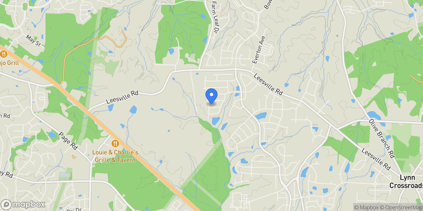 Map showing 105 Tanoak Court, Raleigh, North Carolina, United States.