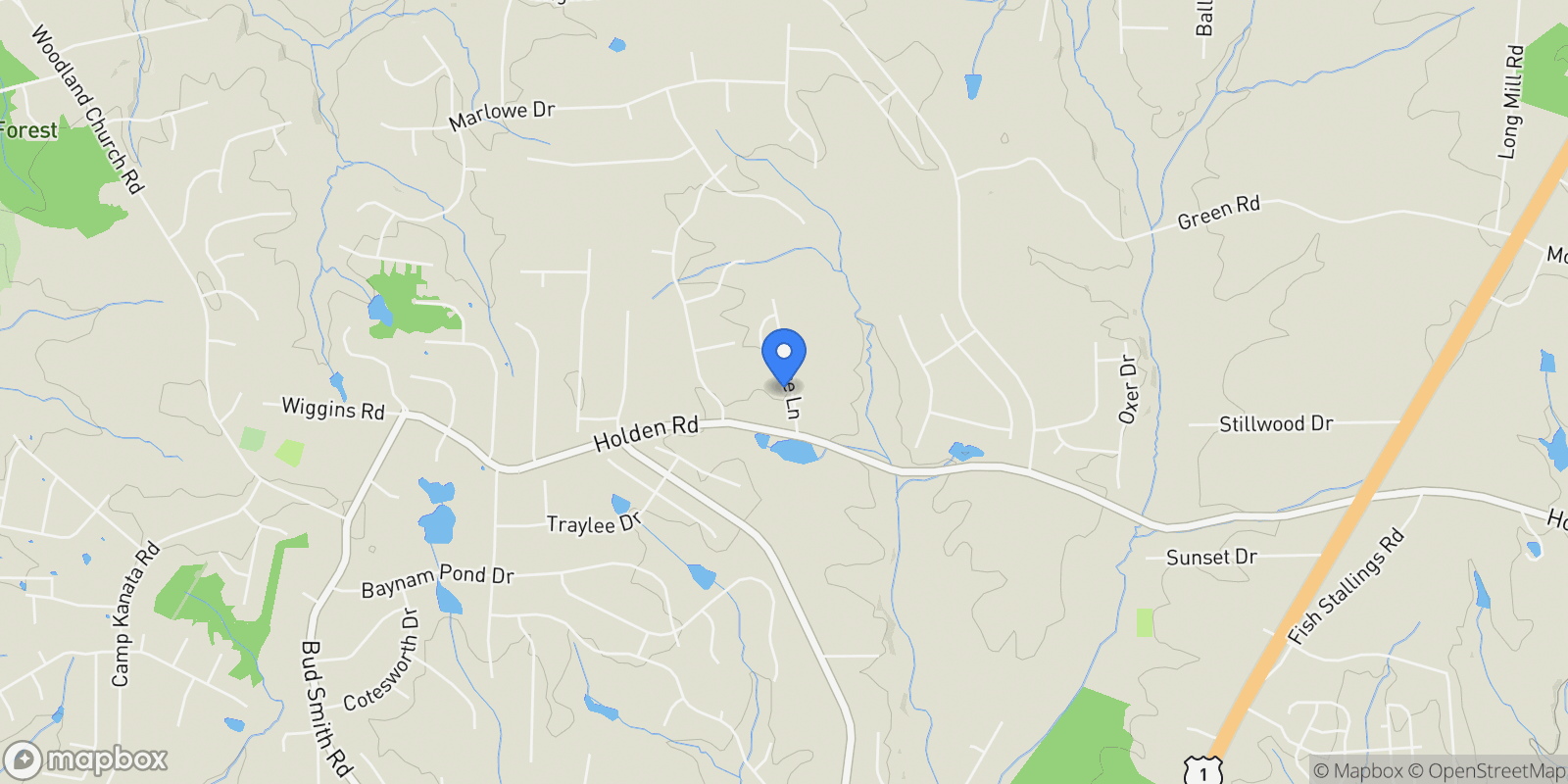 Map showing 35 Broadleaf Lane, Youngsville, North Carolina, United States.