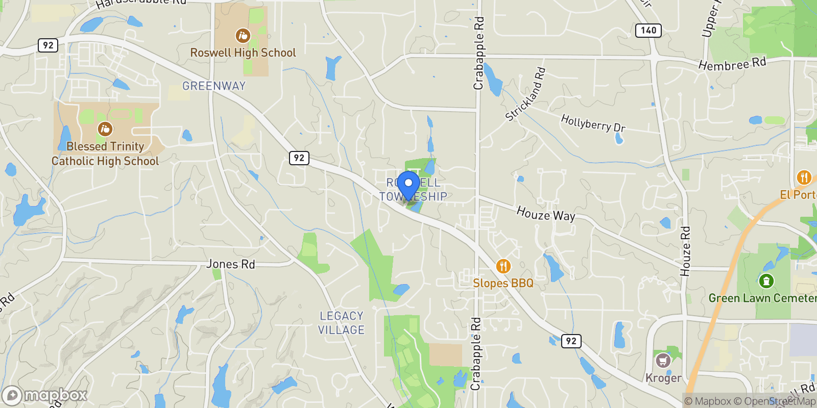 Map showing Roswell, Georgia, United States.