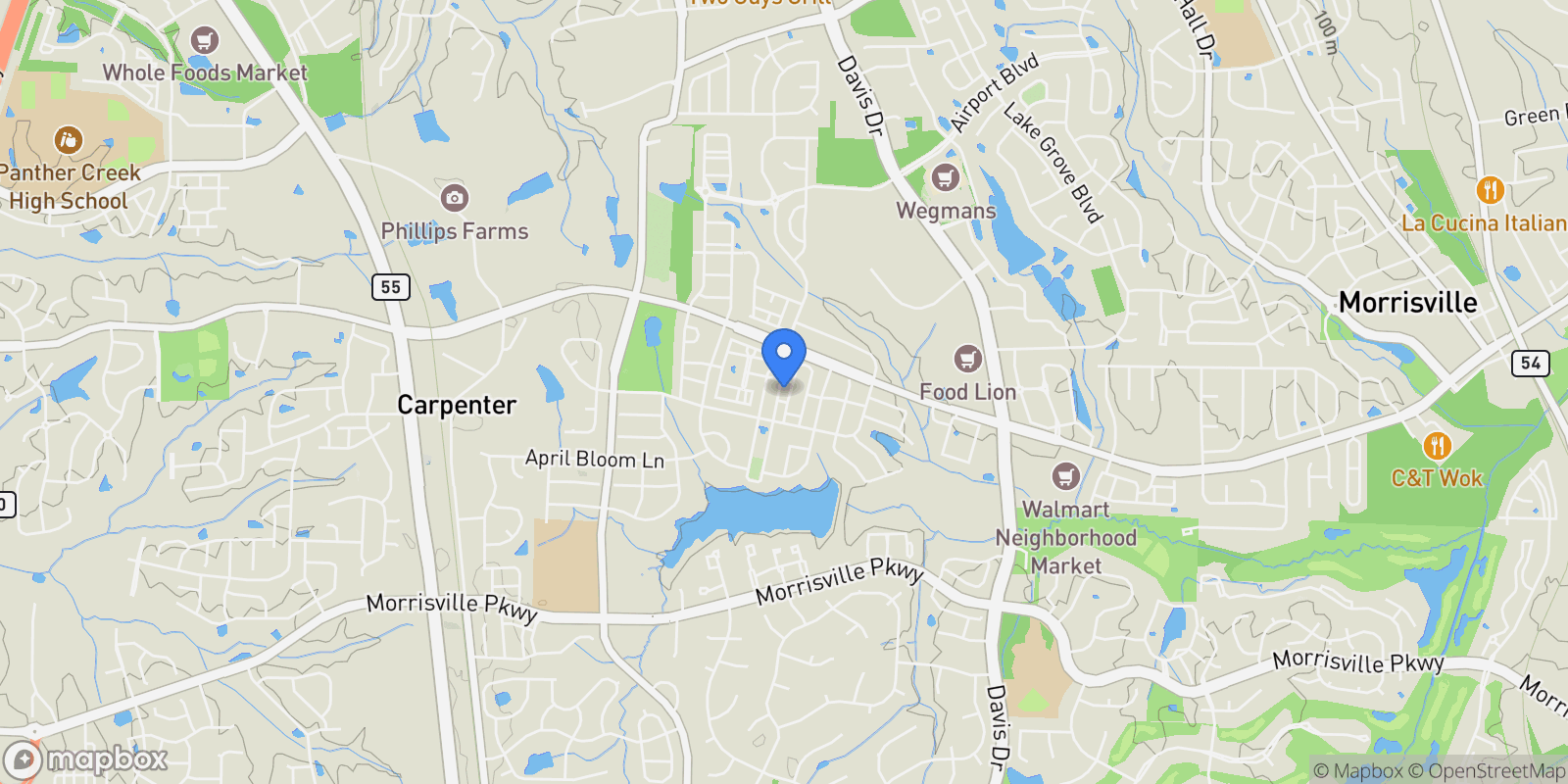 Map showing 1600 Gathering Park Circle 204, Cary, North Carolina, United States.