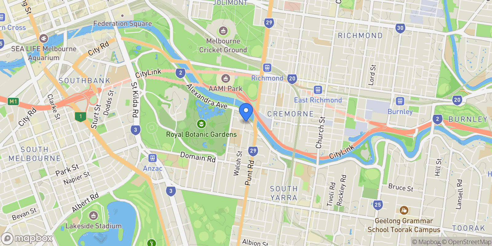 Map showing 322 Walsh Street, South Yarra, VIC 3141, South Yarra, Victoria, Australia.