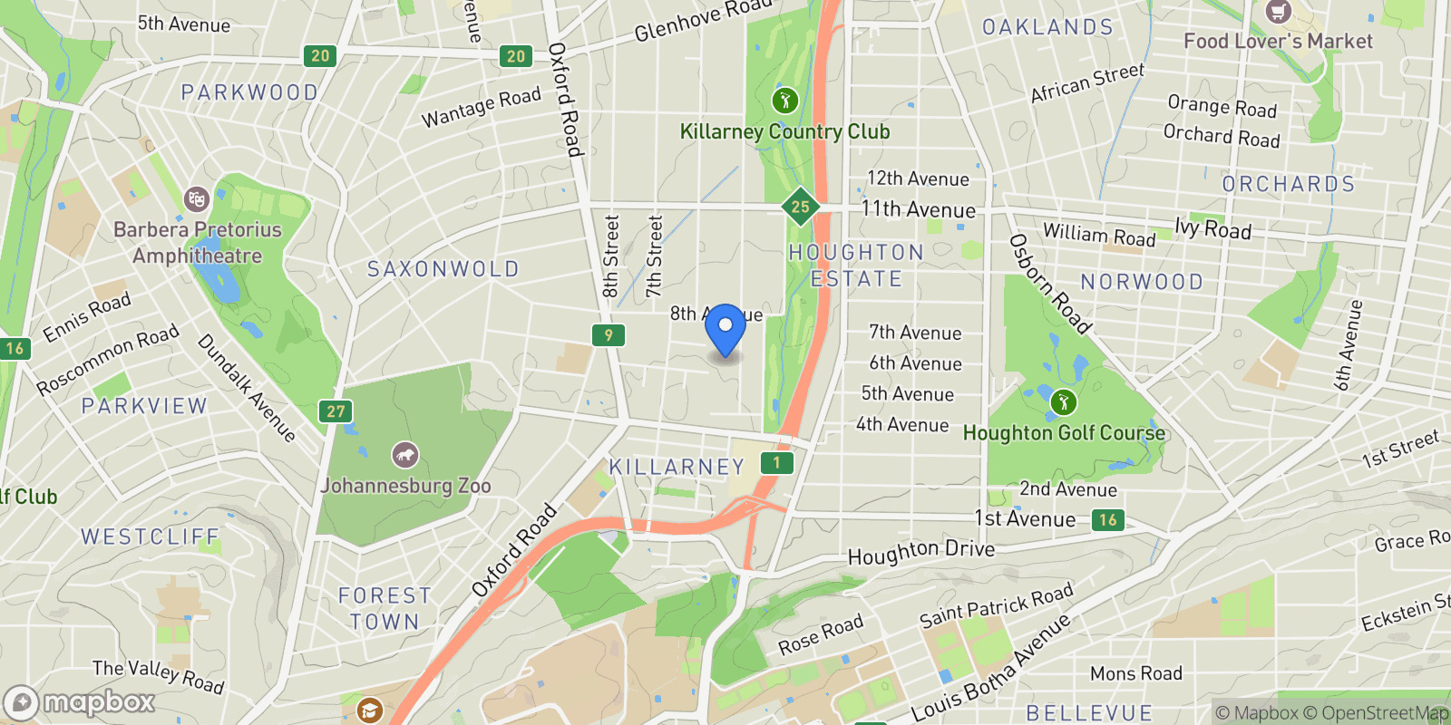 Map showing 13 5th St, Houghton Estate, Johannesburg, 2198, South Africa, Johannesburg, Gauteng, South Africa.