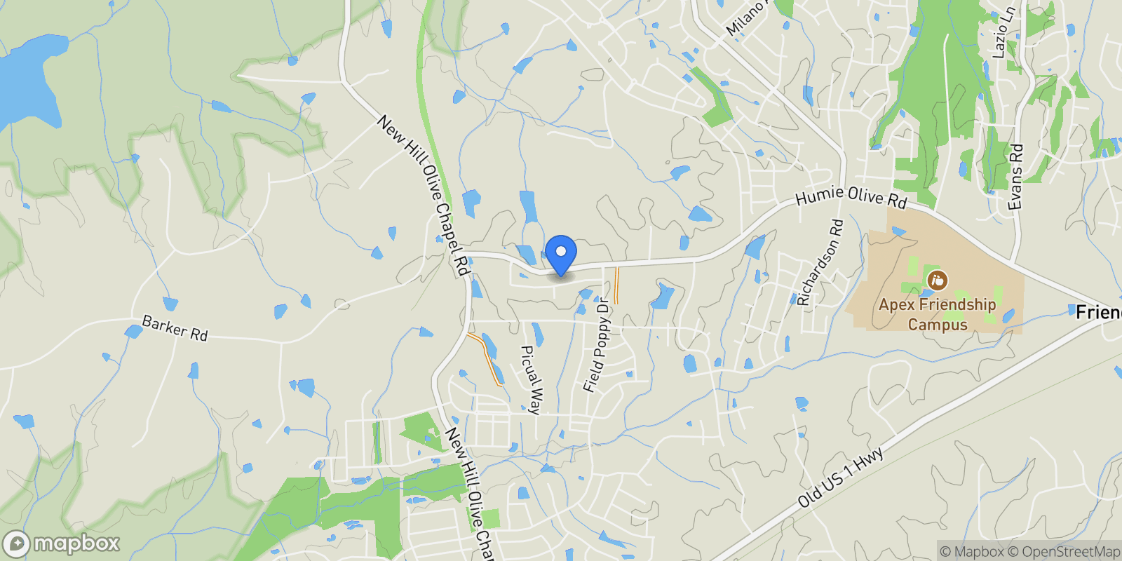 Map showing 3154 Armeria Drive, New Hill, North Carolina, United States.