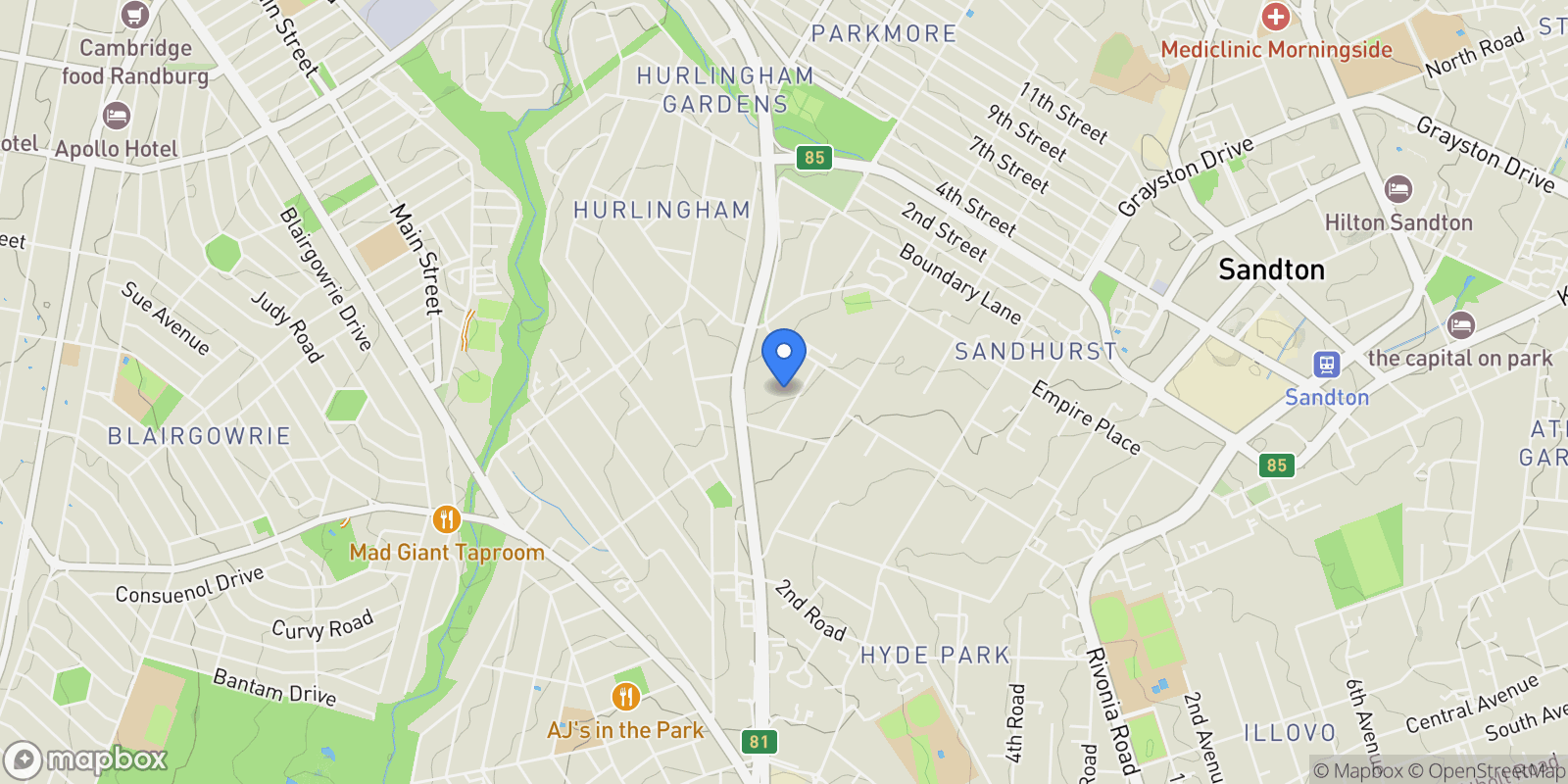 Map showing 7 Bute Ave, Hurlingham, Sandton, 2070, South Africa, Sandton, Gauteng, South Africa.