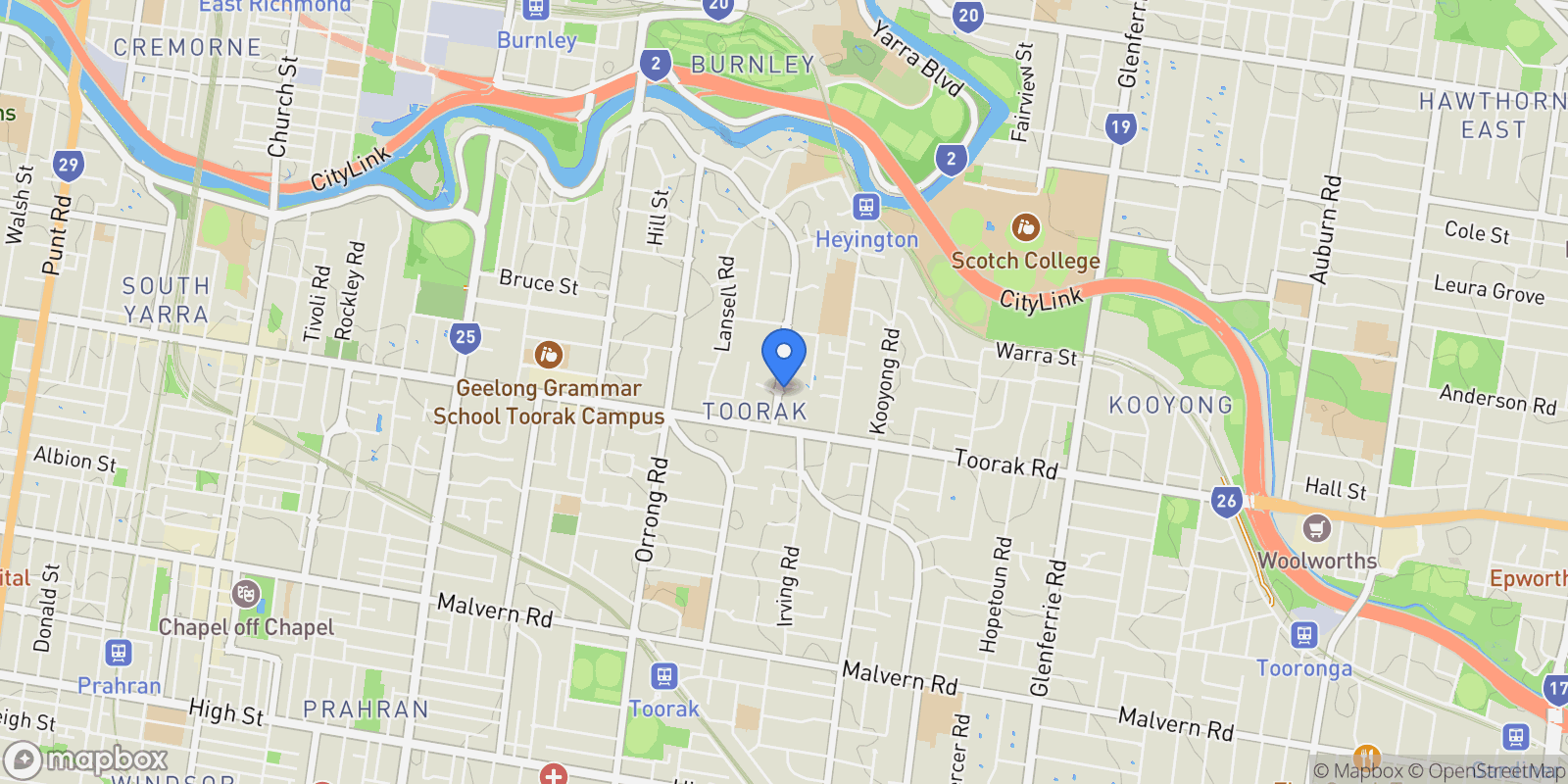 Map showing 6 St Georges Road, Toorak, VIC 3142, Toorak, Victoria, Australia.