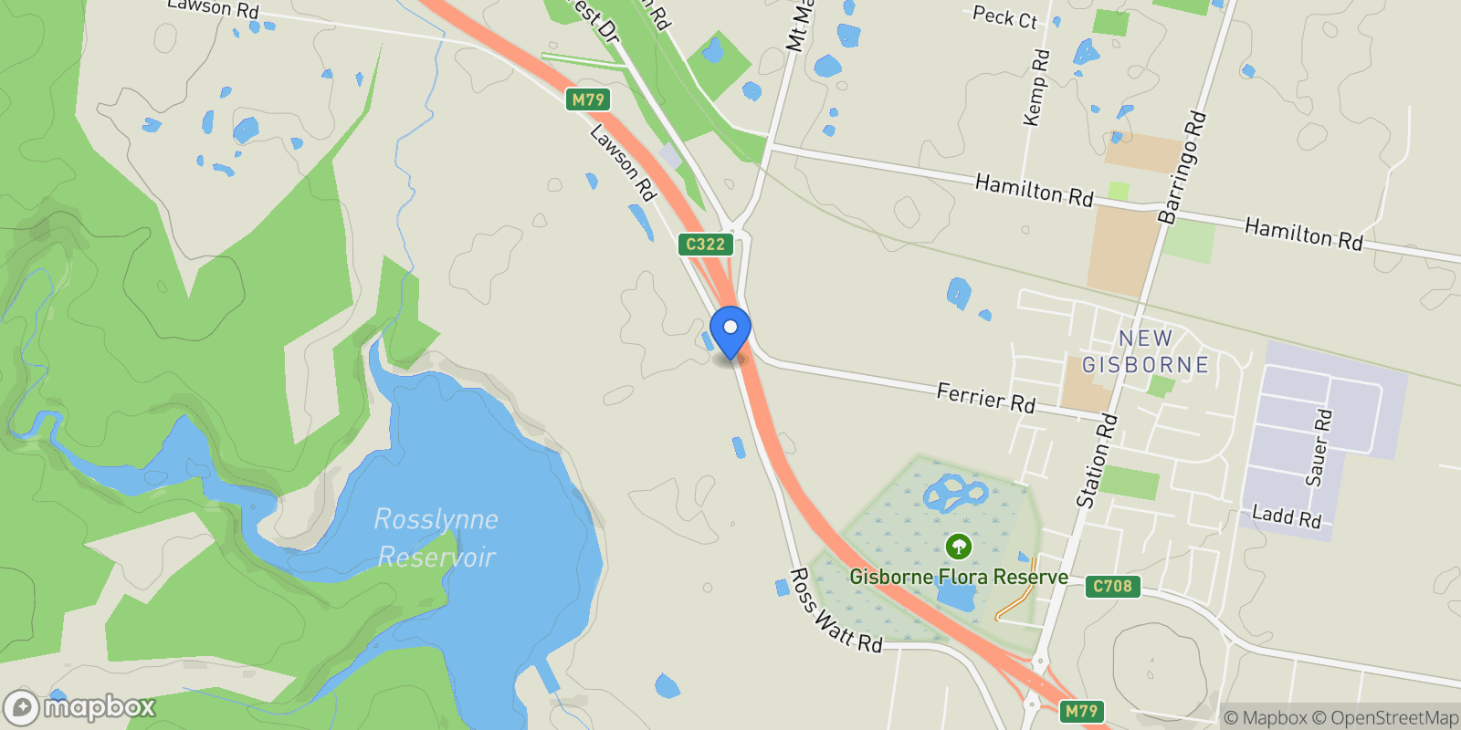 Map showing 233 Ross Watt Road, Gisborne, VIC 3437, Gisborne, Victoria, Australia.