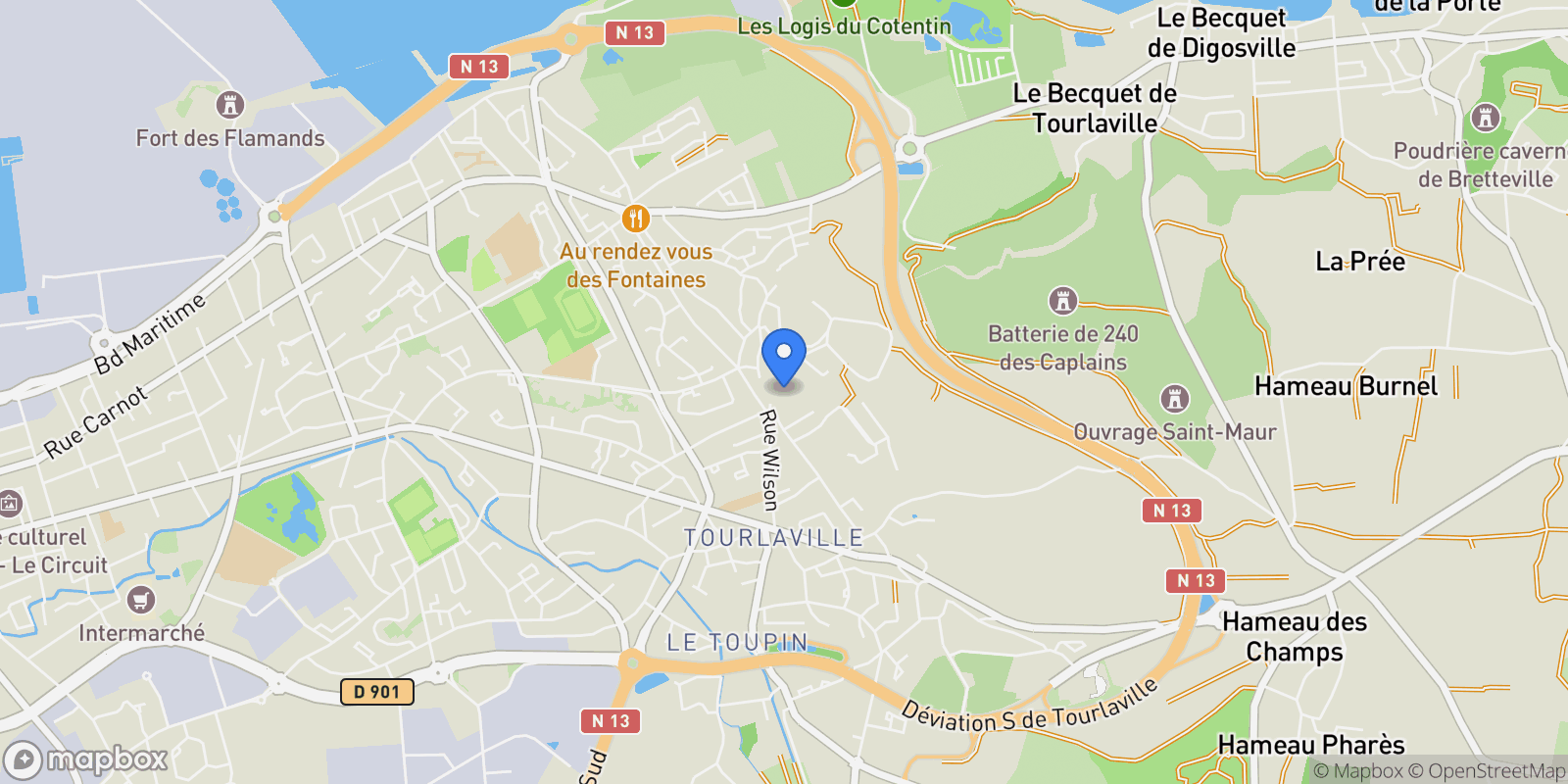 Map showing Tourlaville, Tourlaville, Cherbourg-en-Cotentin, Normandy, France.