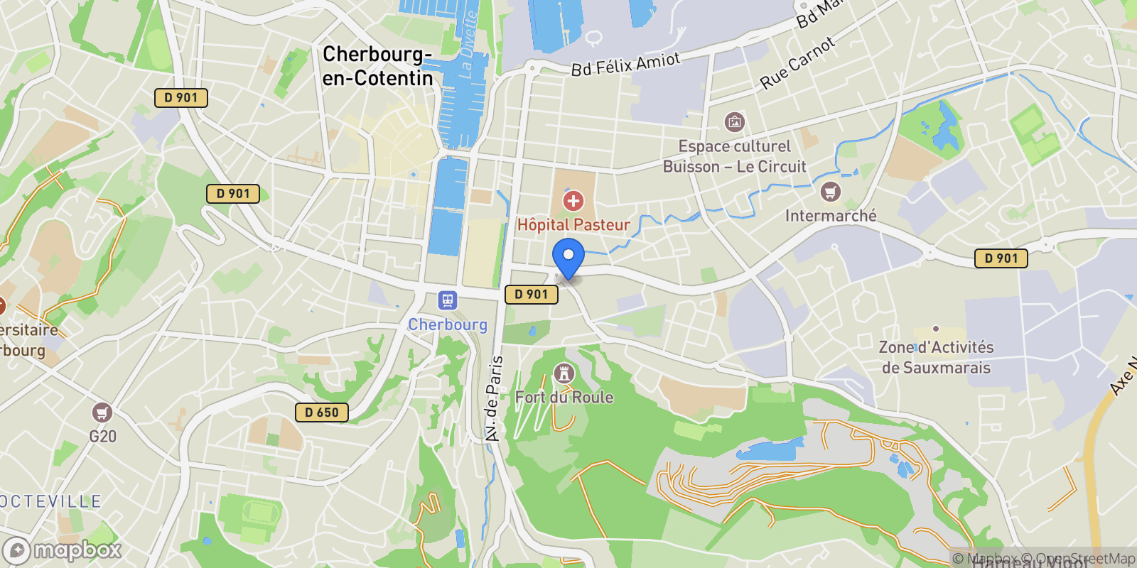 Map showing Cherbourg-en-Cotentin, Cherbourg-en-Cotentin, Cherbourg-en-Cotentin, Normandy, France.