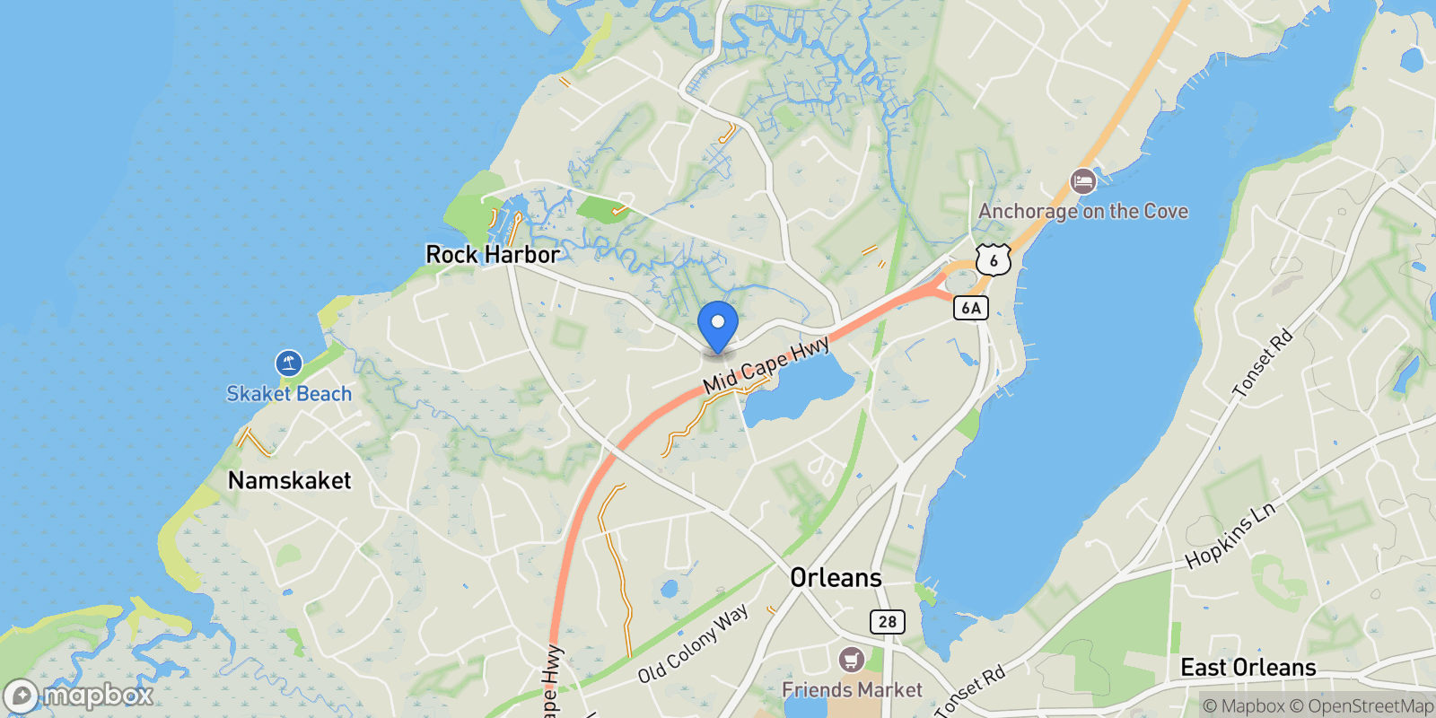 Map showing 188 Rock Harbor Road, Orleans, Massachusetts, United States.