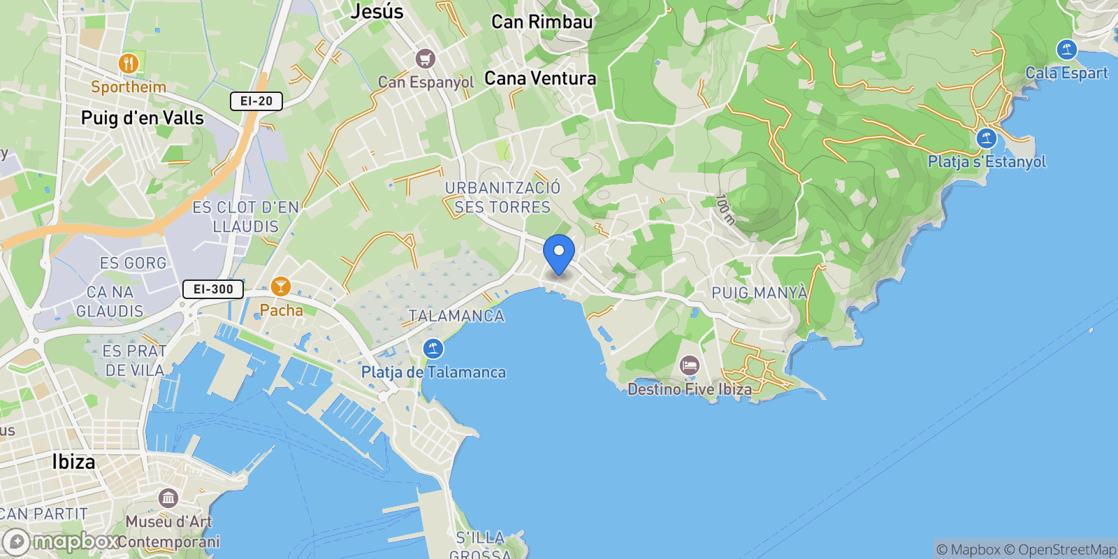Map showing Cap Martinet, Balearic Islands, Ibiza Town, Balearic Islands, Spain.