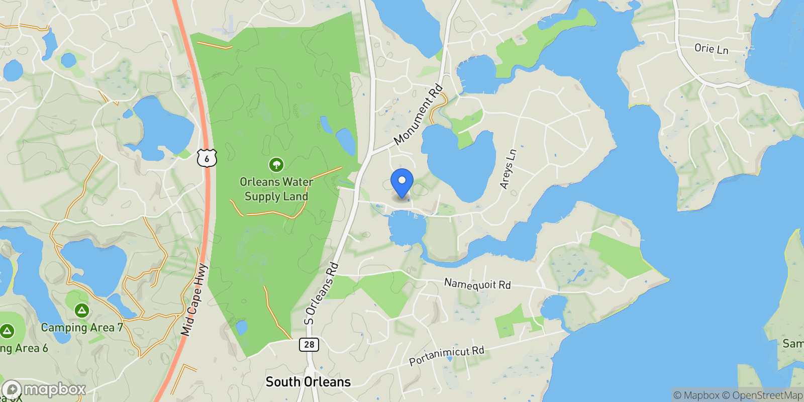 Map showing 32 Areys Lane, Orleans, Massachusetts, United States.