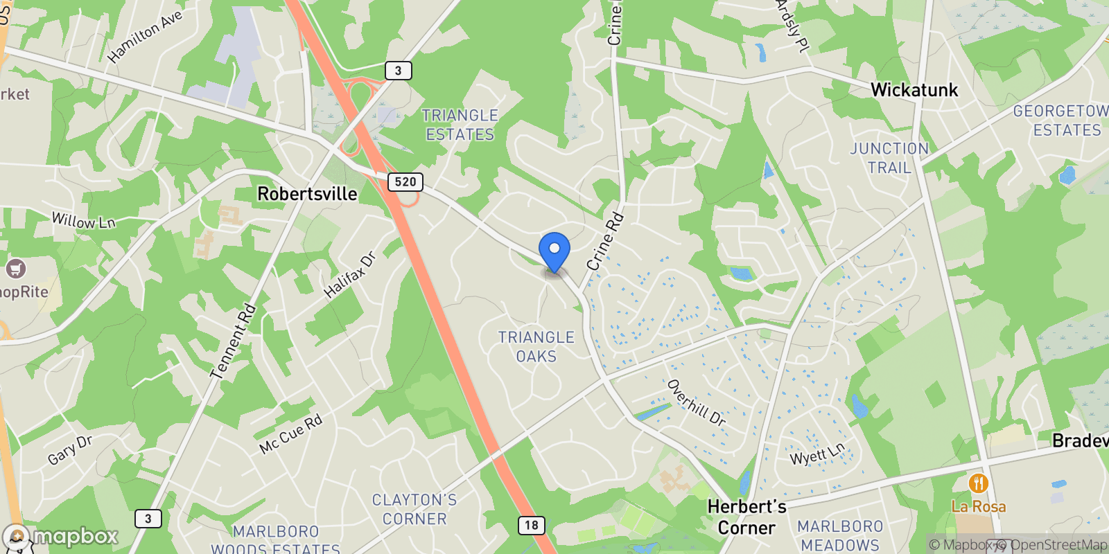 Map showing 17 Emerald Drive, Marlboro Township, New Jersey, United States.
