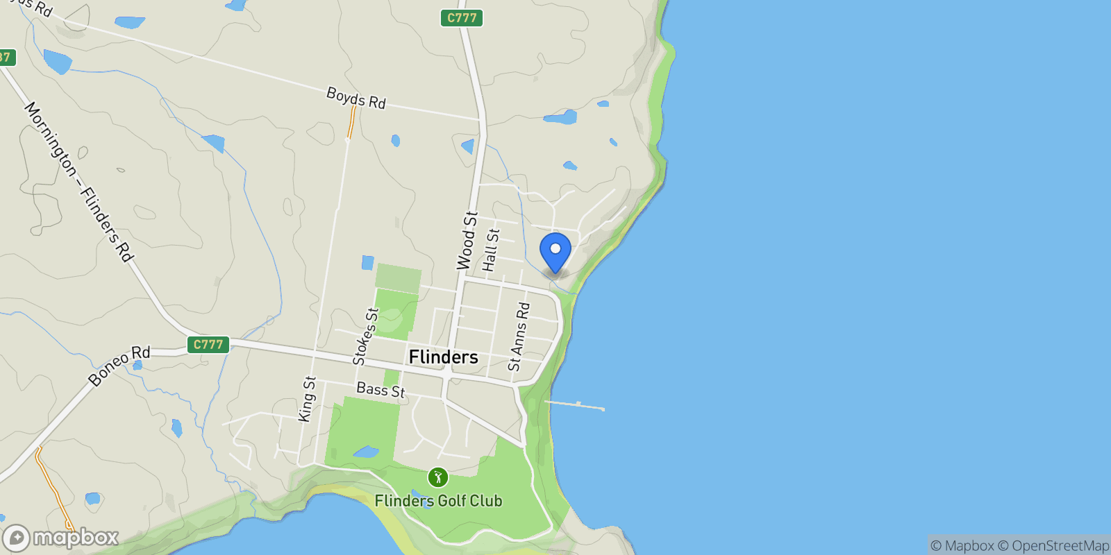 Map showing 14 Spindrift Avenue, Flinders, VIC 3929, Flinders, Victoria, Australia.