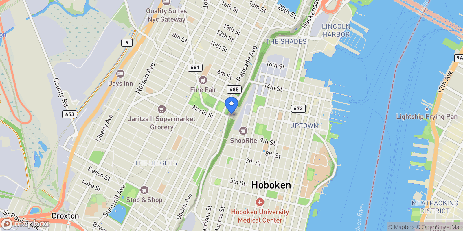 Map showing 100 Manhattan Ave Unit# 1912, Union City, NJ 07087, Union City, New Jersey, United States.