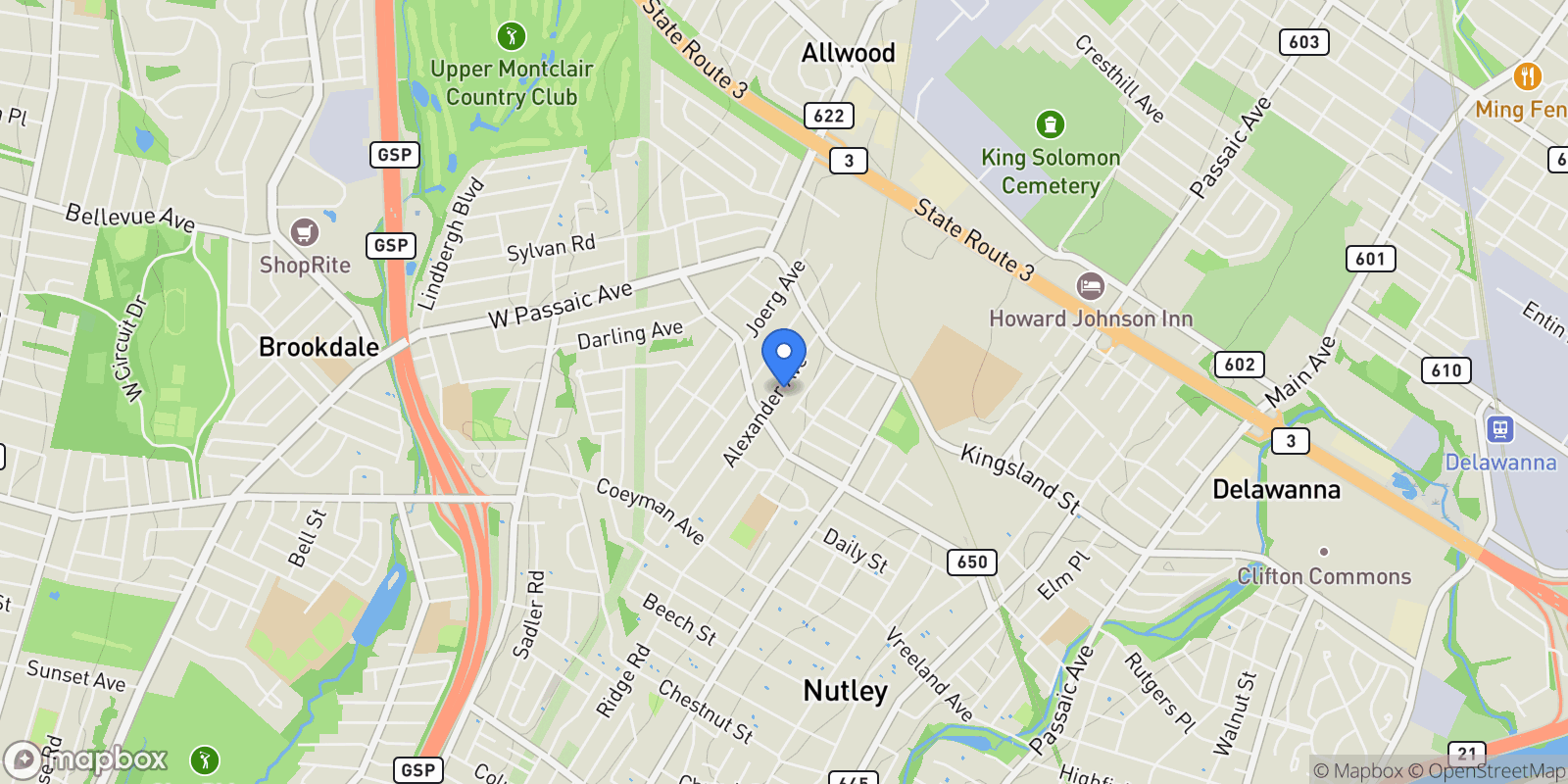 Map showing 160 Alexander Ave, Nutley, NJ 07110, Nutley, New Jersey, United States.