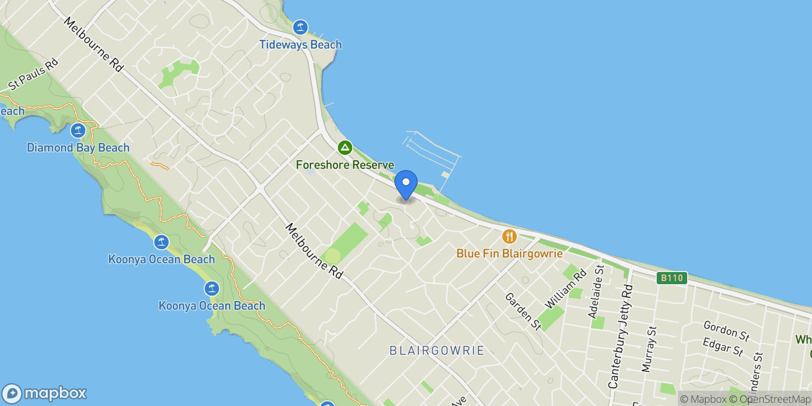 Map showing 2 Olive Street, Blairgowrie, VIC 3942, Blairgowrie, Victoria, Australia.