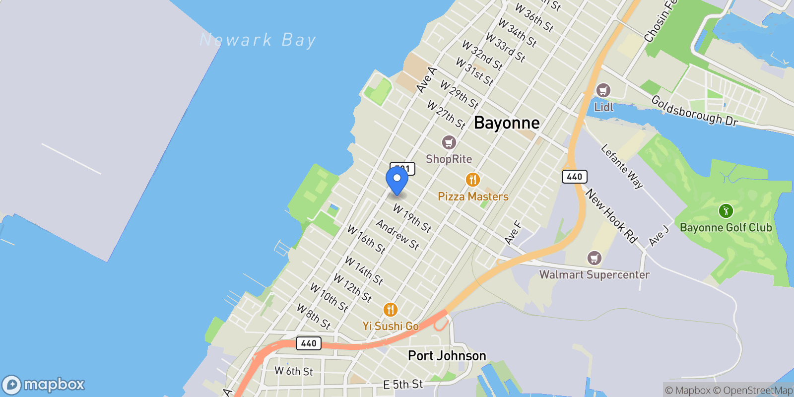 Map showing 88 West 20th St Unit# 1, Bayonne, NJ 07002, Bayonne, New Jersey, United States.