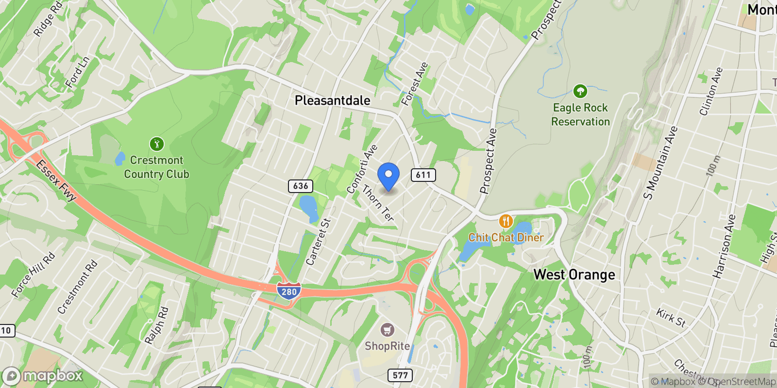 Map showing 34 Fitzrandolph Rd, West Orange, NJ 07052, West Orange, New Jersey, United States.