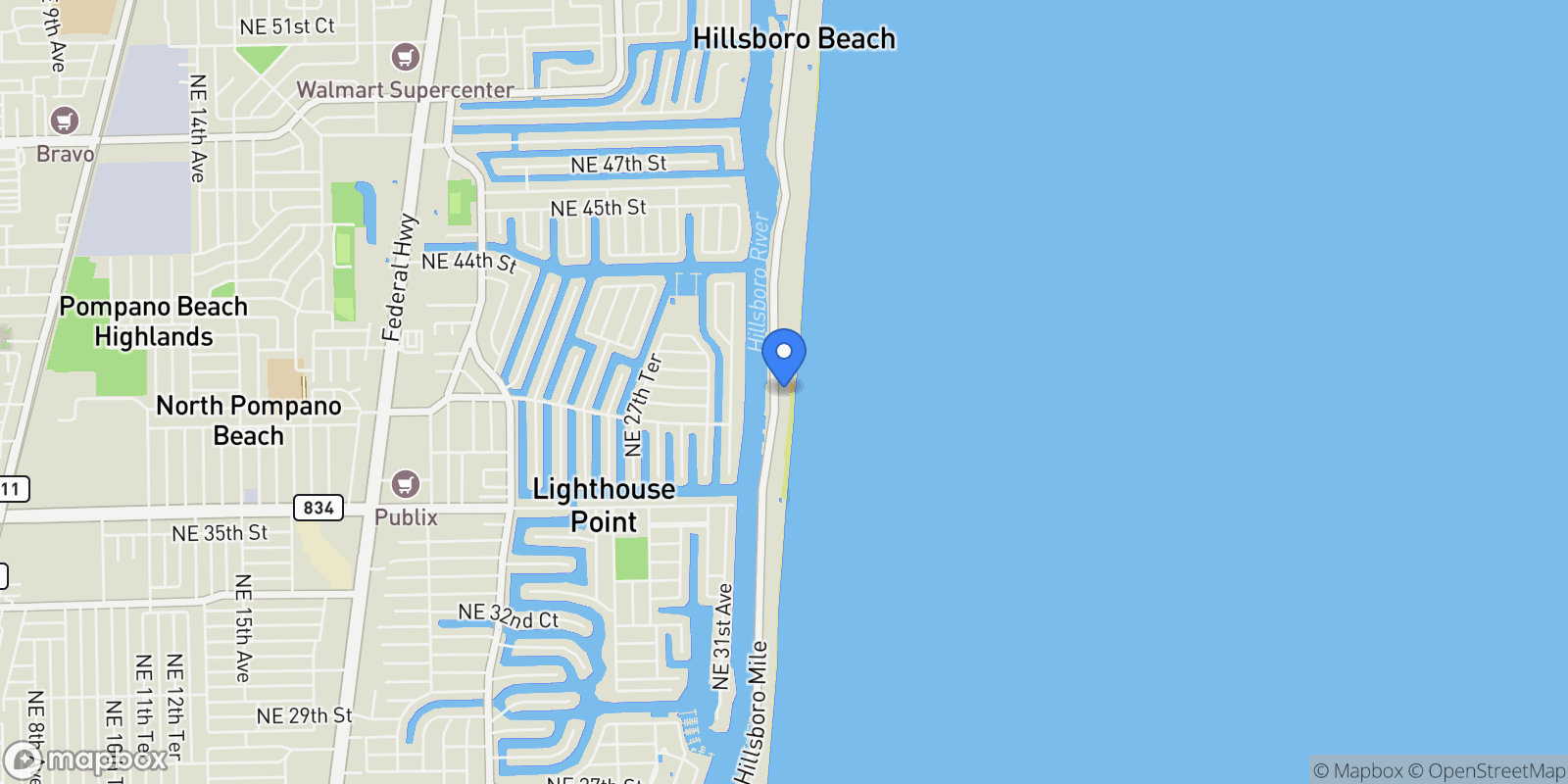 Map showing 1050 Hillsboro Mile #403W, Hillsboro Beach, Florida, United States.