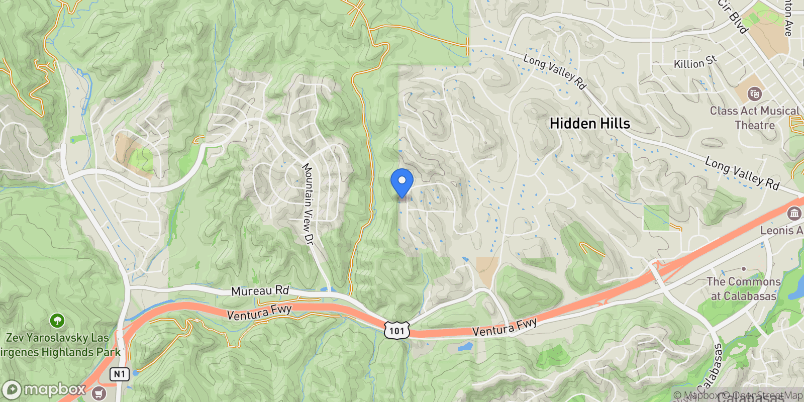 Map showing 25151 JIM BRIDGER Road, Hidden Hills, California, United States.