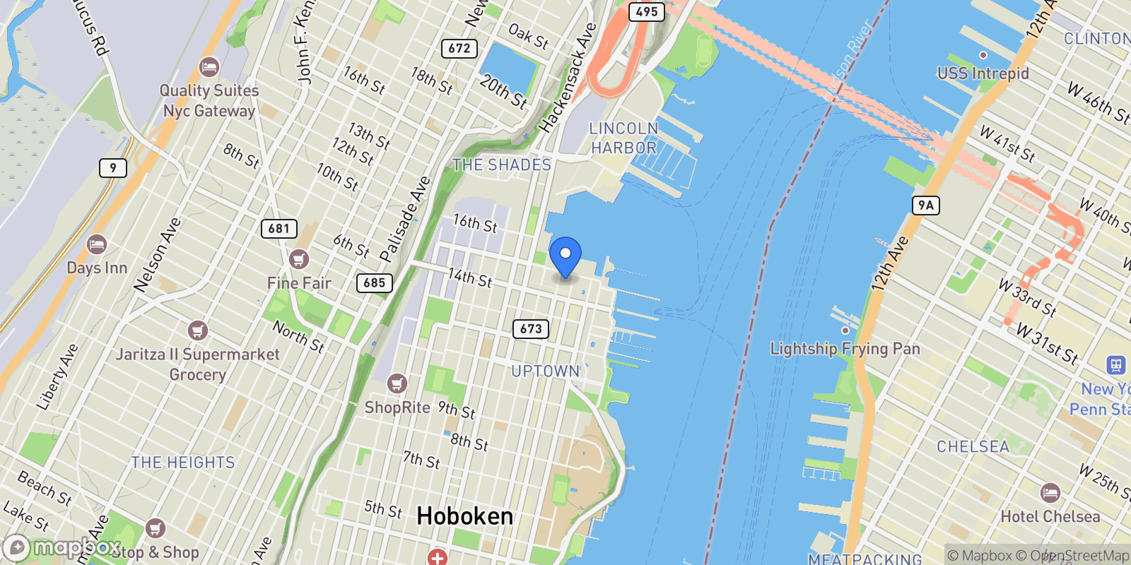 Map showing 1450 Washington St Unit# 805, Hoboken, NJ 07030, Hoboken, New Jersey, United States.