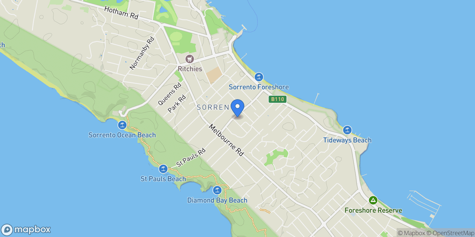 Map showing 45 St Pauls Road, Sorrento, VIC 3943, Sorrento, Victoria, Australia.