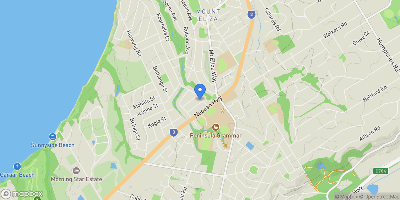 Map showing Mount Eliza, VIC 3930, Mount Eliza, Victoria, Australia.