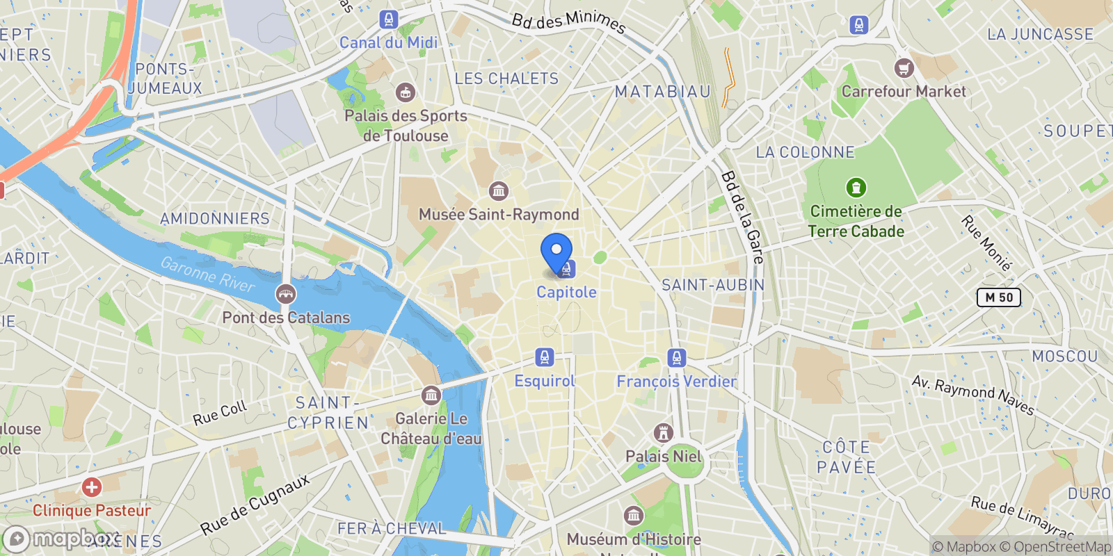 Map showing Toulouse, Occitanie, France.
