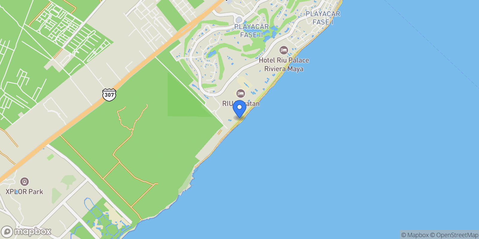 Map showing Playacar Beach, Quintana Roo, Mexico, Playacar Beach, Quintana Roo, Mexico.