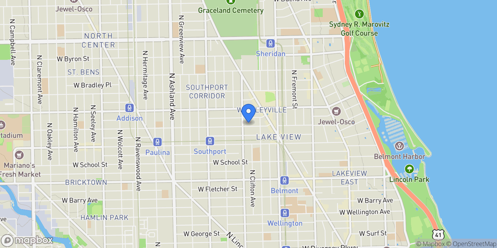 Map showing 1140 W Cornelia Avenue #D, Chicago, Illinois, United States.