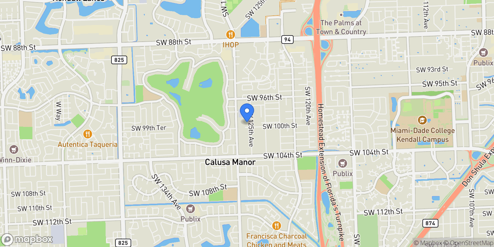 Map showing 9900 SW 125th Ave, West Miami, Florida, United States.