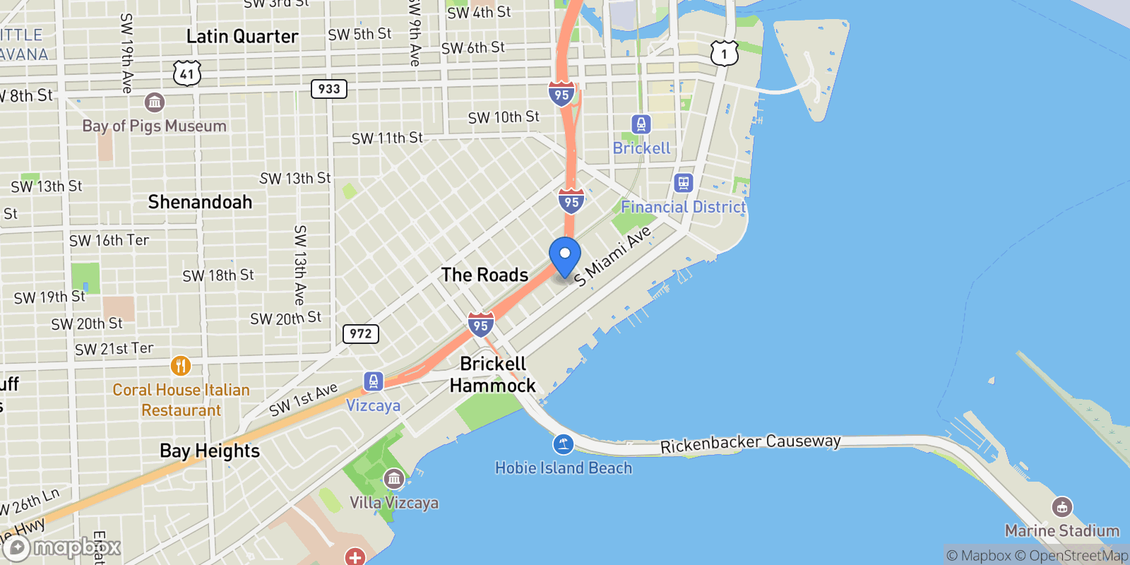 Map showing 40 SW 20th Rd, Miami, Florida, United States.