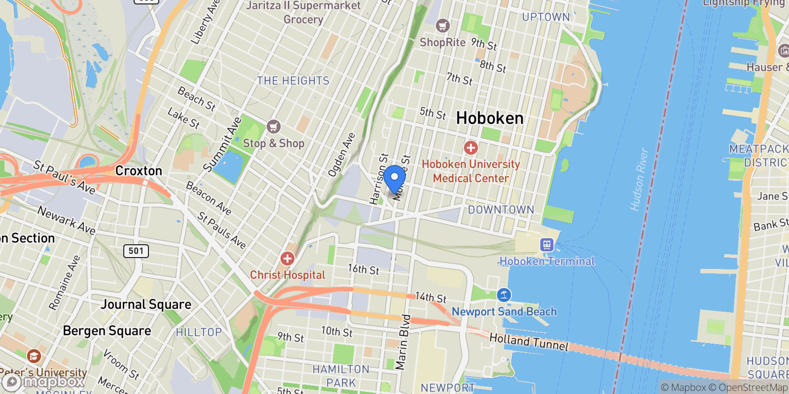 Map showing 70 Monroe Street, Hoboken, New Jersey, United States.