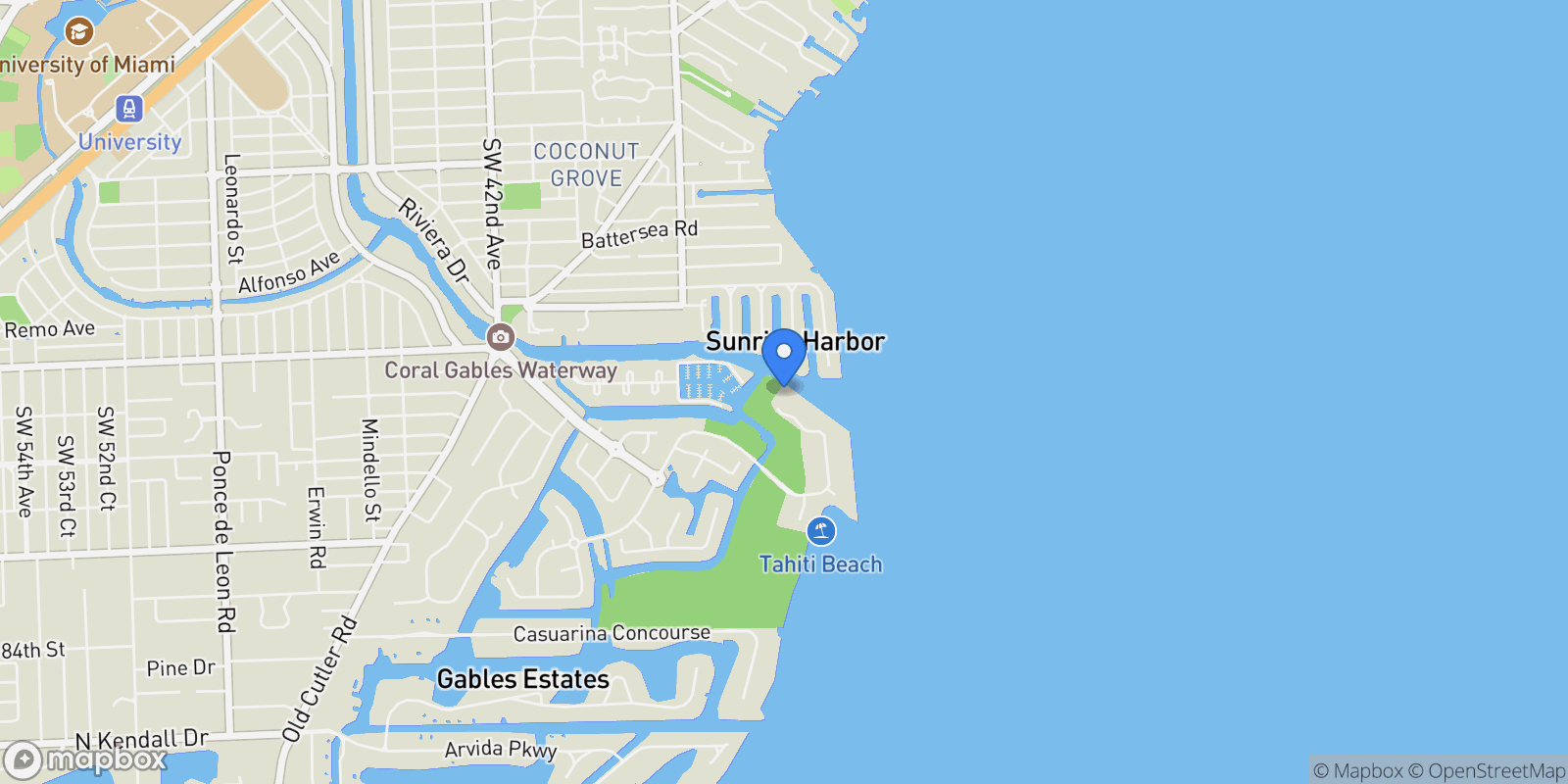 Map showing 24 Tahiti Beach Island Rd, Miami, Florida, United States.