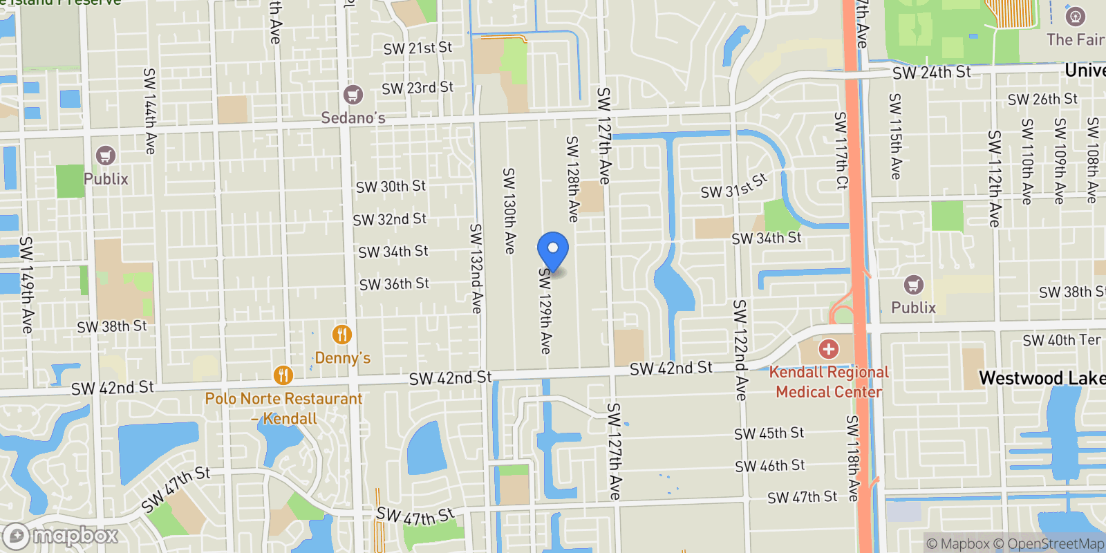 Map showing 3585 SW 129th Ave, Miami, Florida, United States.
