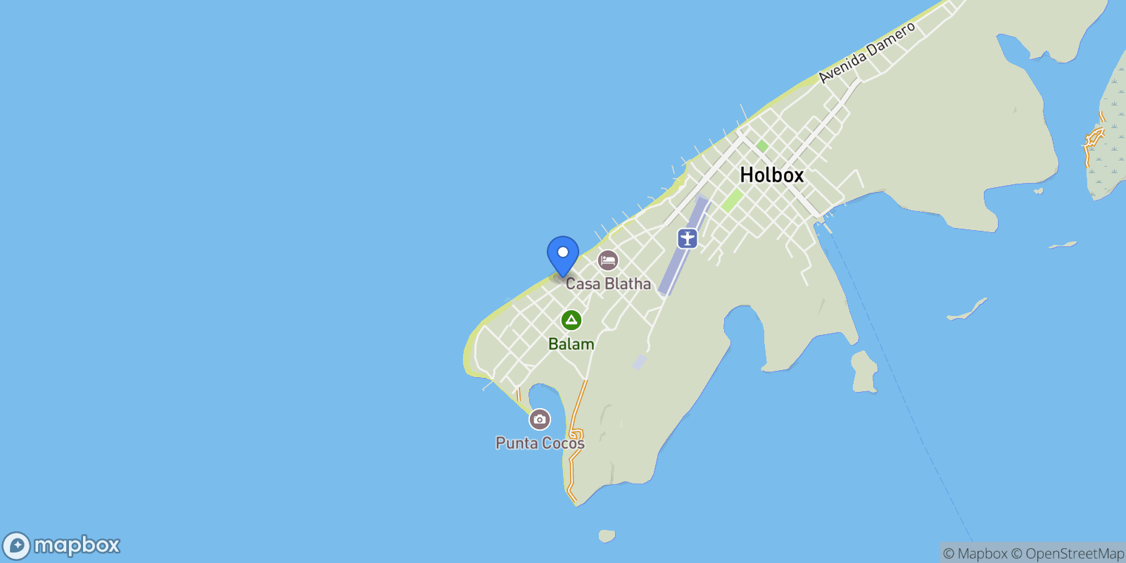 Map showing Calle Caguama, Esquina con, C. Caracol, 77310 Holbox, Q.R., Mexico, Holbox, Quintana Roo, Mexico.