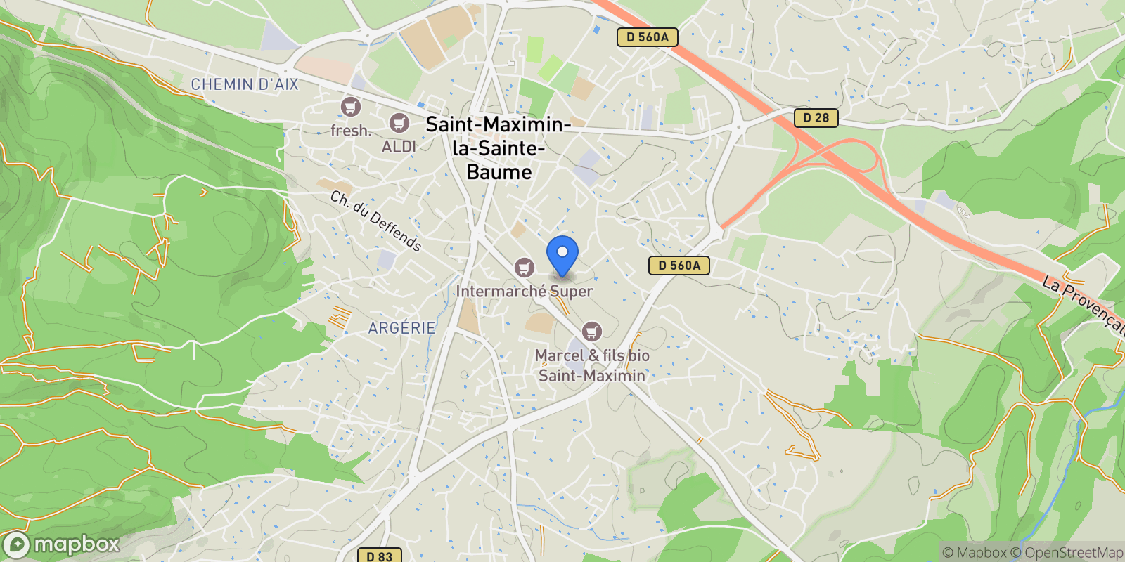 Map showing Saint-Maximin-la-Sainte-Baume, Provence-Alpes-Côte d'Azur, France.
