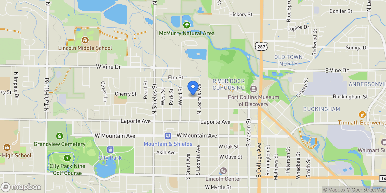 Map showing 722 Cherry St, Fort Collins, Colorado, United States.
