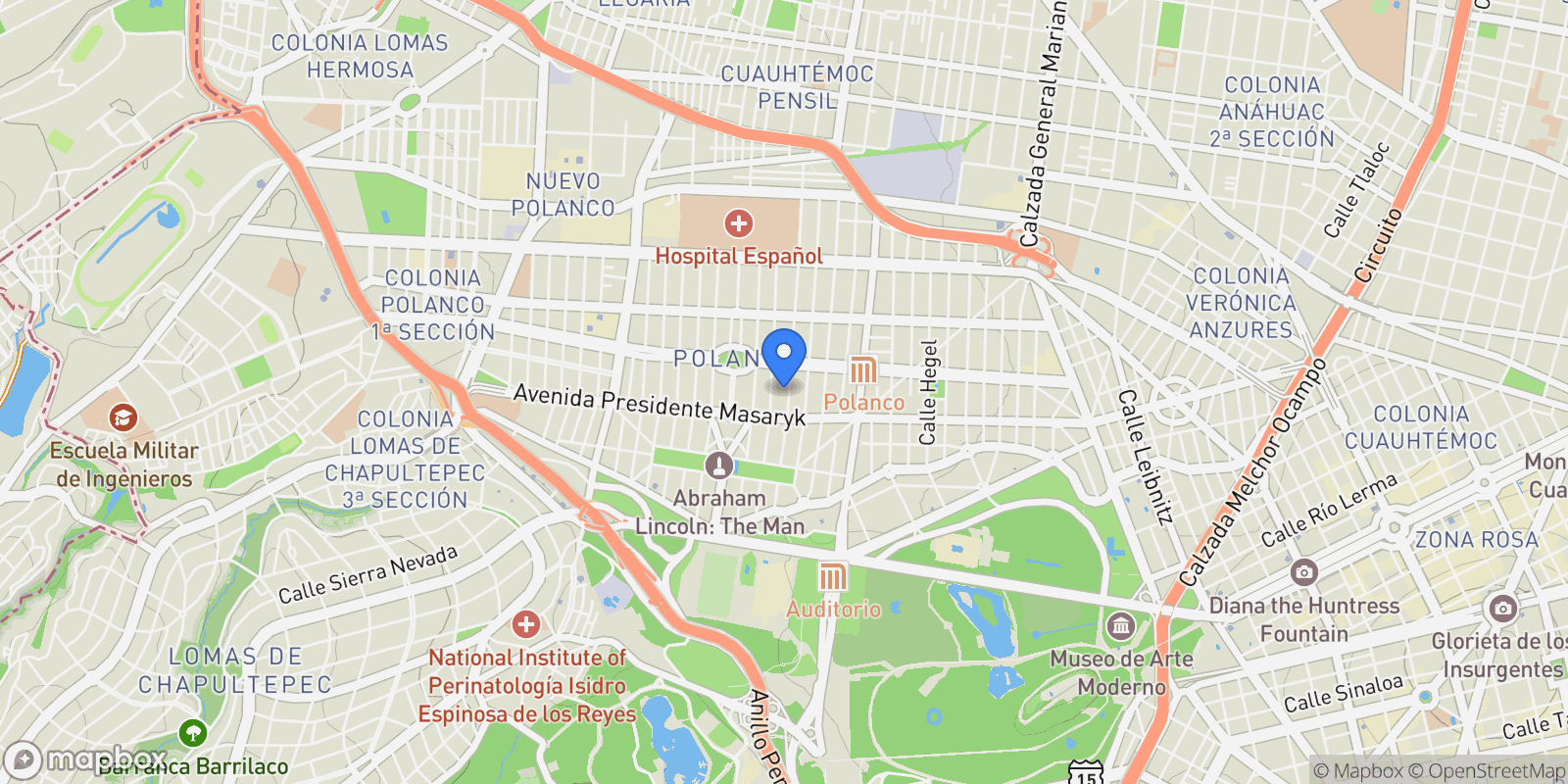 Map showing 112 Eugenio Sue PH, Mexico City, Mexico City, Mexico.