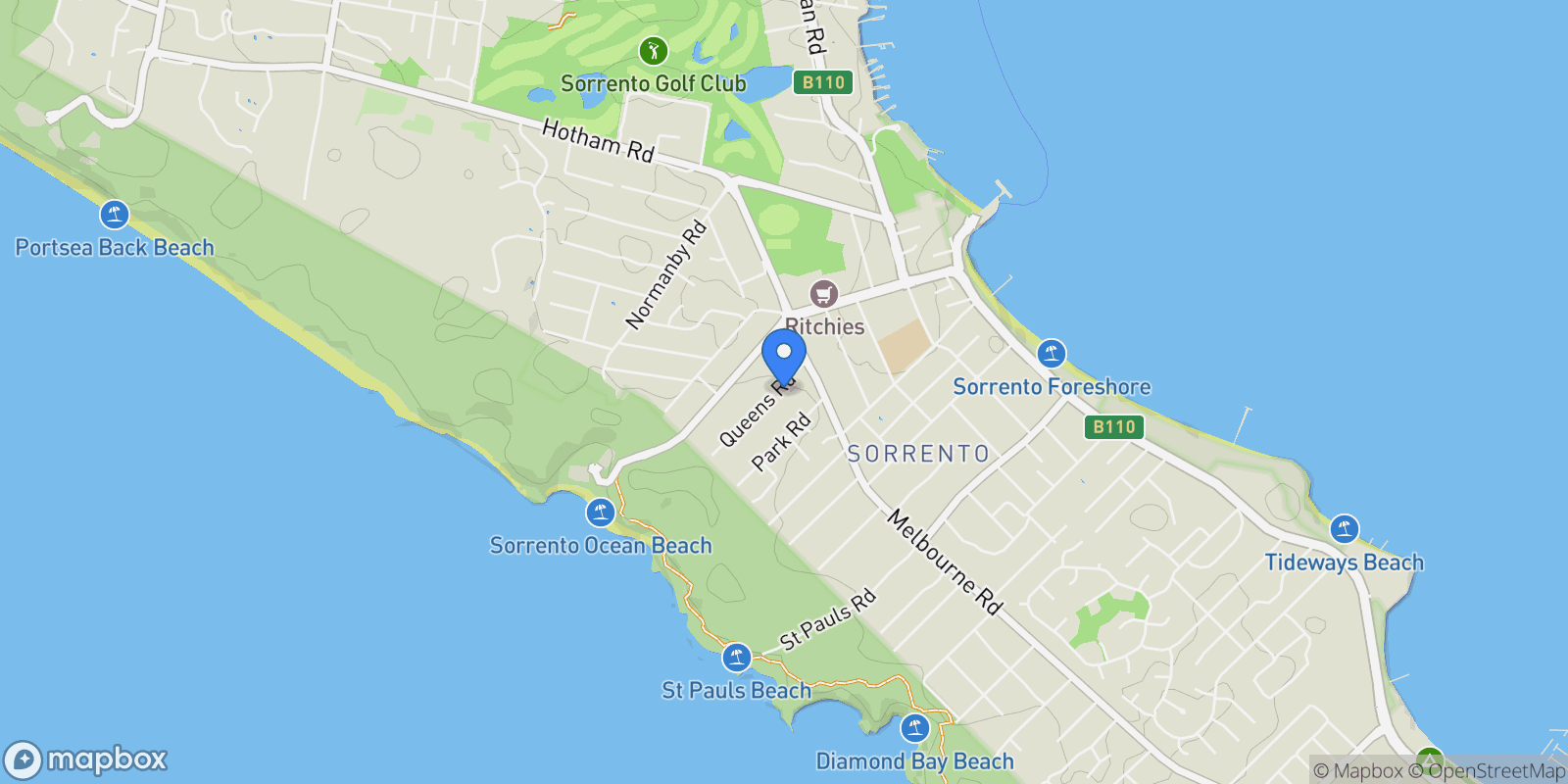 Map showing 9 Queens Road, Sorrento, VIC 3943, Sorrento, Victoria, Australia.