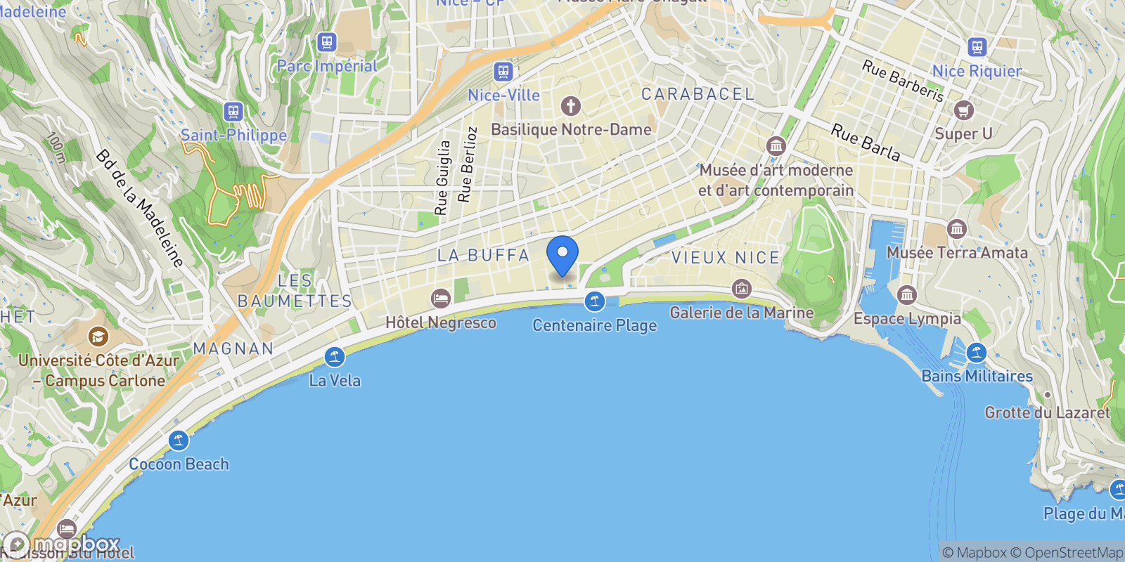 Map showing Nice, Provence-Alpes-Côte d'Azur, France.