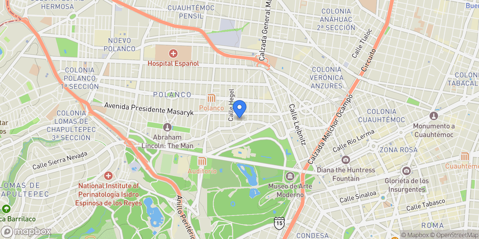 Map showing 17 Polanco, Mexico City, Mexico.