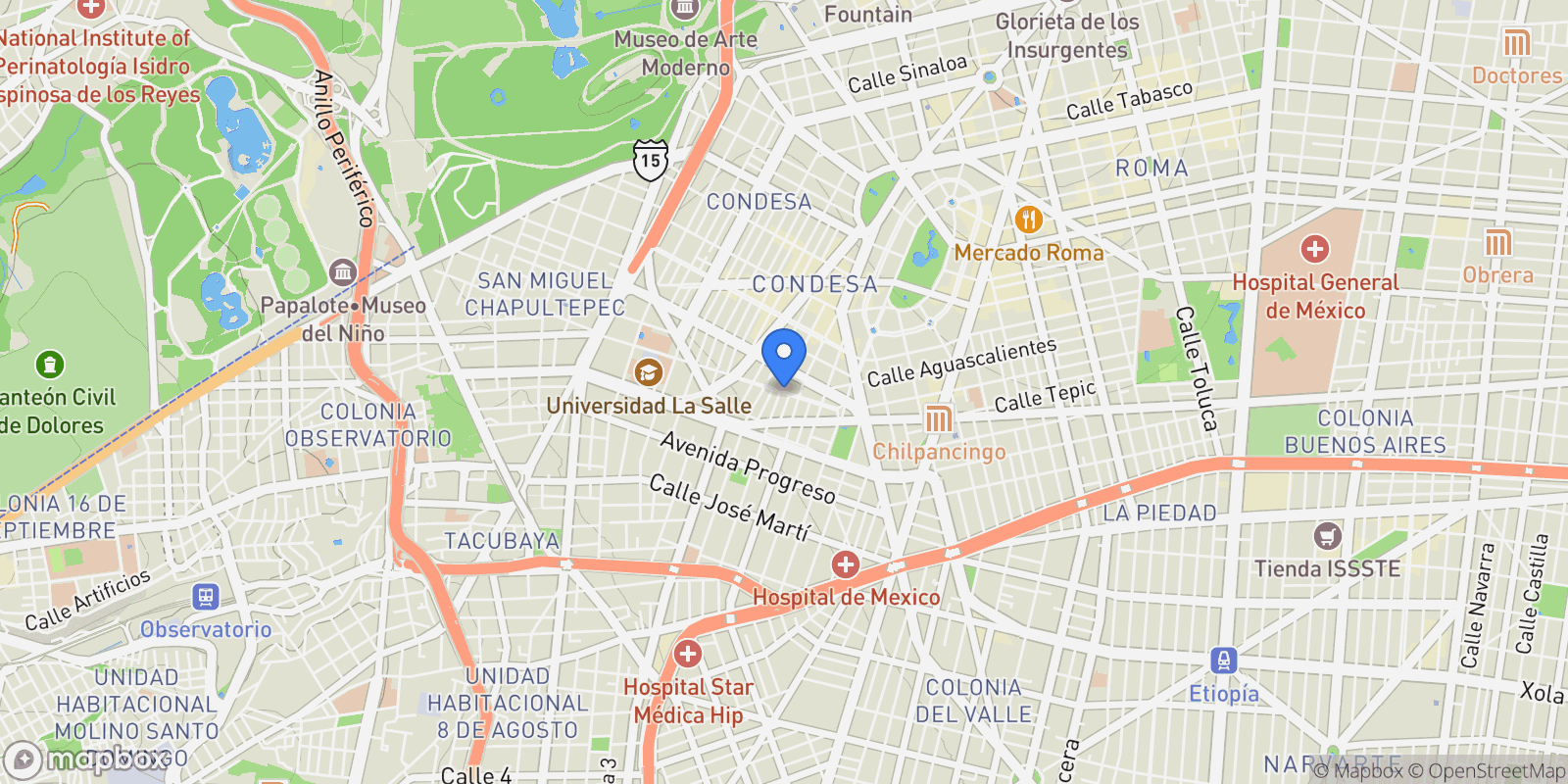 Map showing 196 Gral. Benjamín Hill, Mexico City, Mexico.