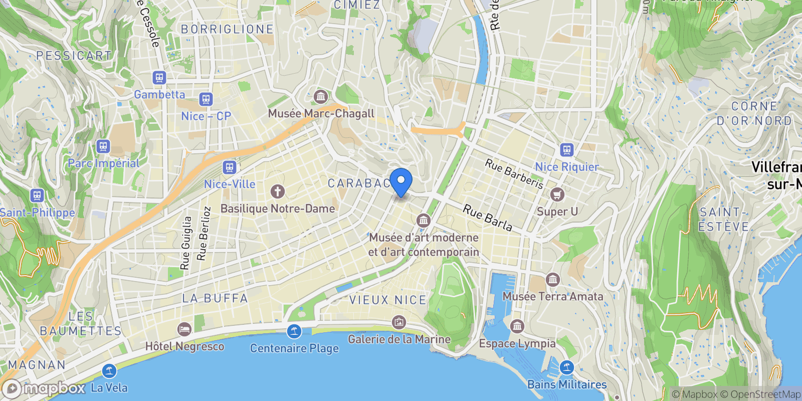 Map showing Nice, Provence-Alpes-Côte d'Azur, France.