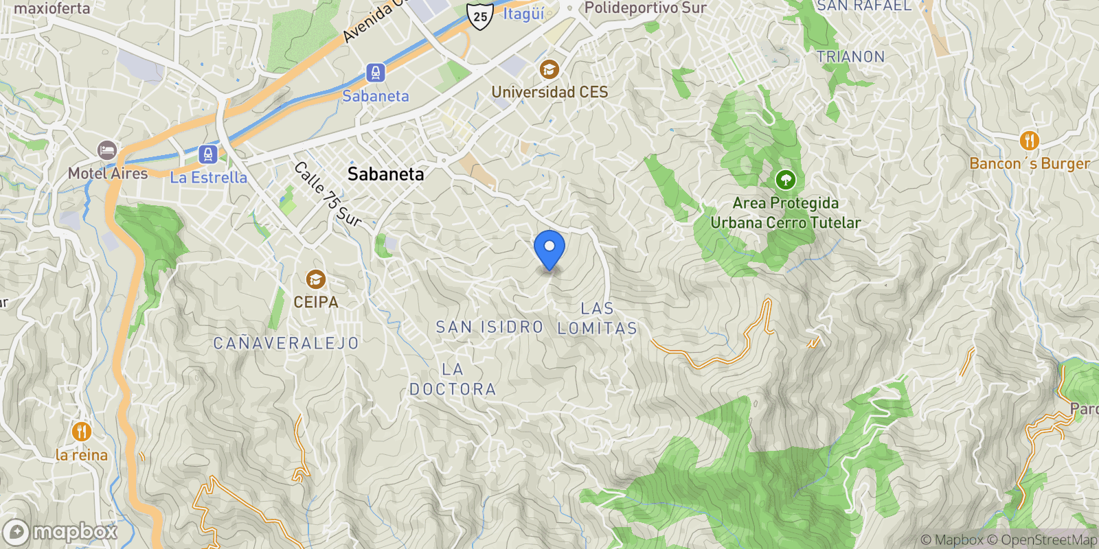 Map showing Sabaneta CALLE 63B SUR #32 471, La Doctora, Antioquia, Colombia.