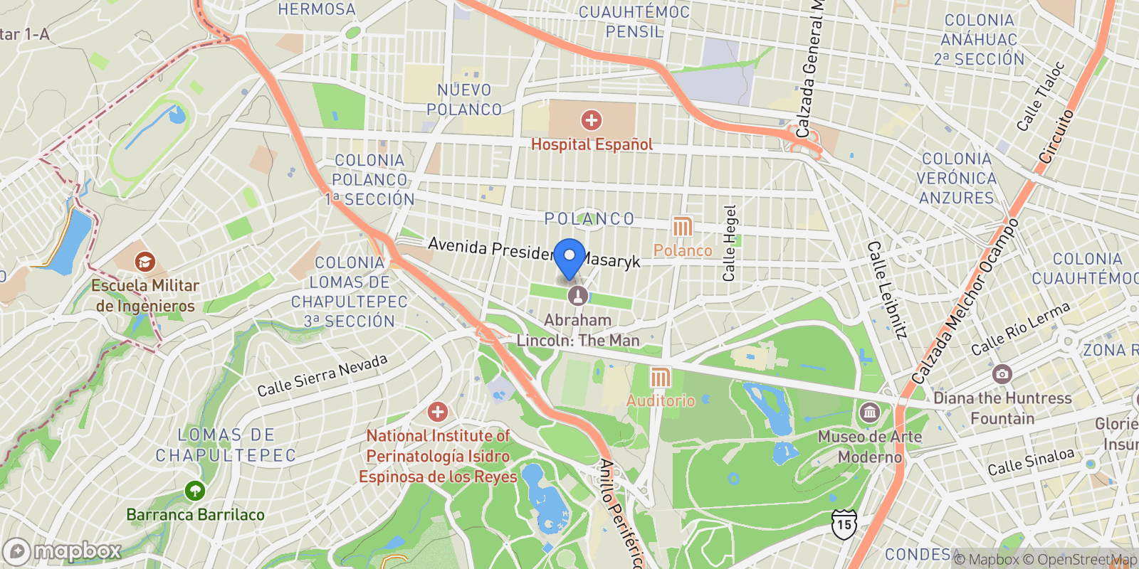 Map showing 71 Anatole France, Mexico City, Mexico.