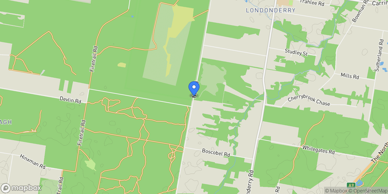Map showing Nutt Road, Londonderry, New South Wales, Australia.