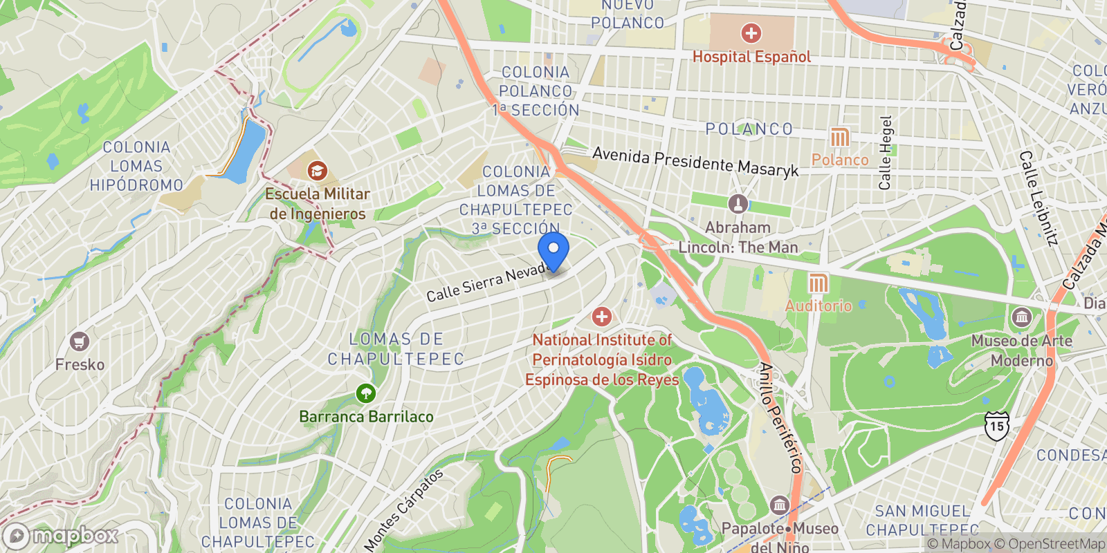 Map showing 425 Av. P.º de la Reforma, Mexico City, Mexico City, Mexico.